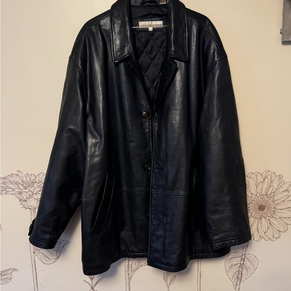 Perry Ellis Black Leather Jacket - Picture 1 of 8